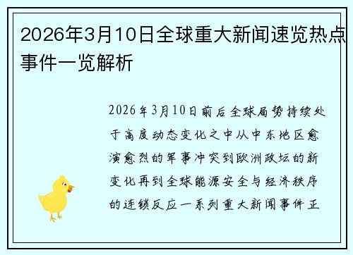 2026年3月10日全球重大新闻速览热点事件一览解析